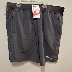 Pudolla  men’s workout running shorts  with 3 zippers gray size XL